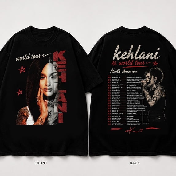 Kehl@ni World Tour Vintage Bootleg Style Graphic T-Shirt R&B Concert Merch