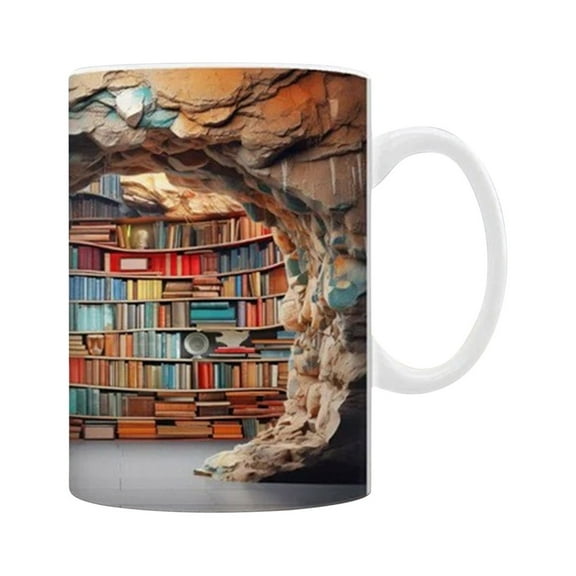 Kehuo 3D Bookshelf Mug 3D Bookshelf Coffee Mug - 3D Effect Ceramic Coffee Cup Novelty Coffee Mugs, Book Lovers Coffee Mug, Creative Space Design, Christmas Gift (D3)