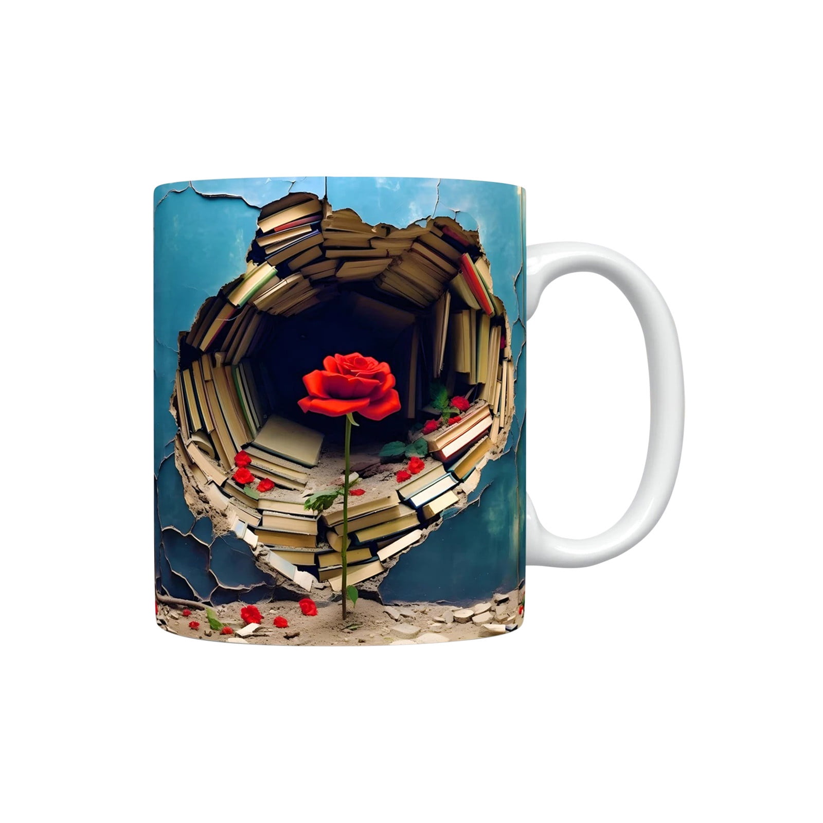 Kehuo 3D Bookshelf Mug 3D Bookshelf Coffee Mug - 3D Effect Ceramic