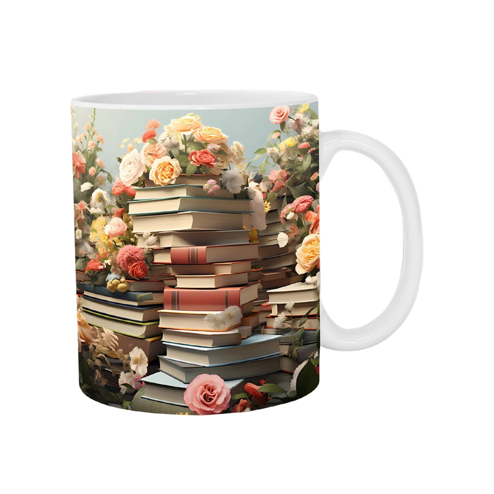 BECHUSKY Personalized Cat Library Bookshelf Mug - 11oz Or 15oz Ceramic Coffee Mug, Book Lover Gift For Readers, Bookworms, Librarians