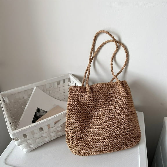 Kehuo Women Straw Crochet Backpack Flap Drawstring Shoulders Bag Casual Beach Daypack Bag Straw Purse for Girls Summer Beach Crossbody Handbags, Household Supplies Content Household