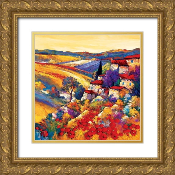 Keiflin, Roger 12x12 Gold Ornate Wood Framed with Double Matting Museum Art Print Titled - Couchant dans les collines