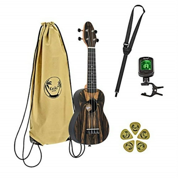 Keiki Exotic Wood Series Soprano Ukulele Pack - Icludes: Tuner, Picks, Strap & Tote Bag