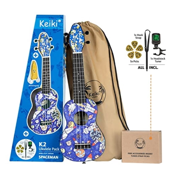 Keiki? K2 Series Soprano Ukulele Pack - Includes: Tuner, Picks, Strap & Tote Bag