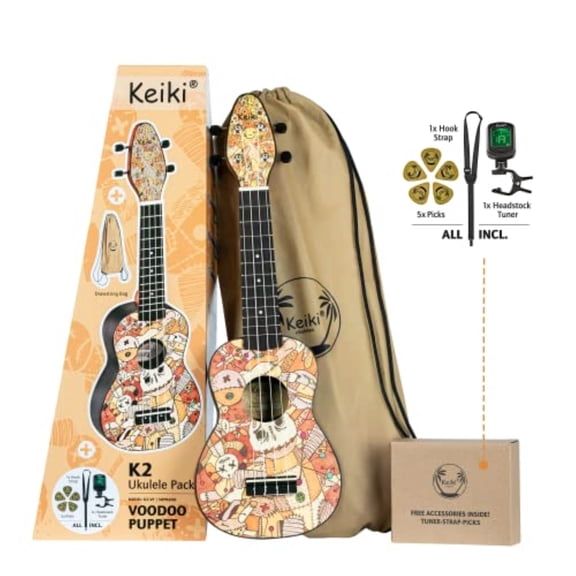 Keiki? K2 Series Soprano Ukulele Pack - Includes: Tuner, Picks, Strap & Tote Bag