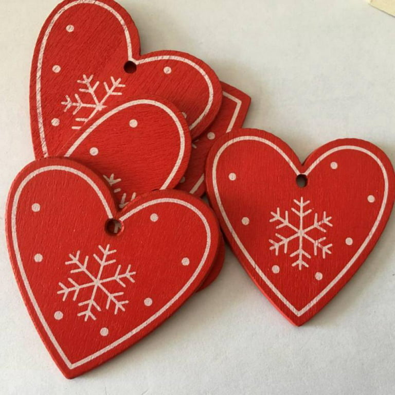 Keimprove 10 Pcs Wooden Heart Hanging Ornament Set with Rope - Red Love  Heart Tags with Snowflake Pattern Wood Tree Pendant Decorations for  Christmas Valentine's Day Winter Holiday Party Decor 