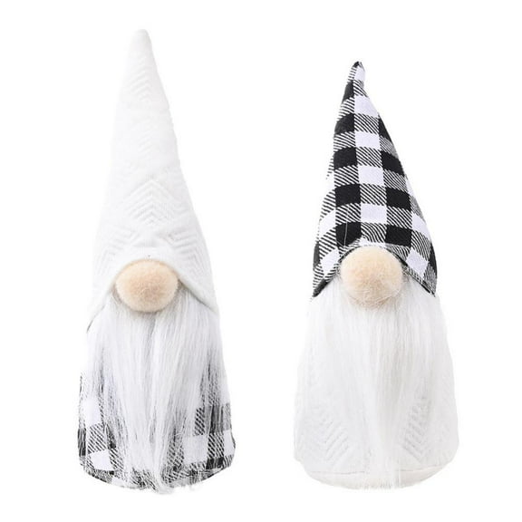 Keimprove 2 Pcs Plush Gnome Set Black and White Buffalo Plaid Gnome Christmas Decorations Scandinavian Tomte Handmade Faceless Doll Standing Gnome Ornaments for Xmas Party Tiered Tray Decor
