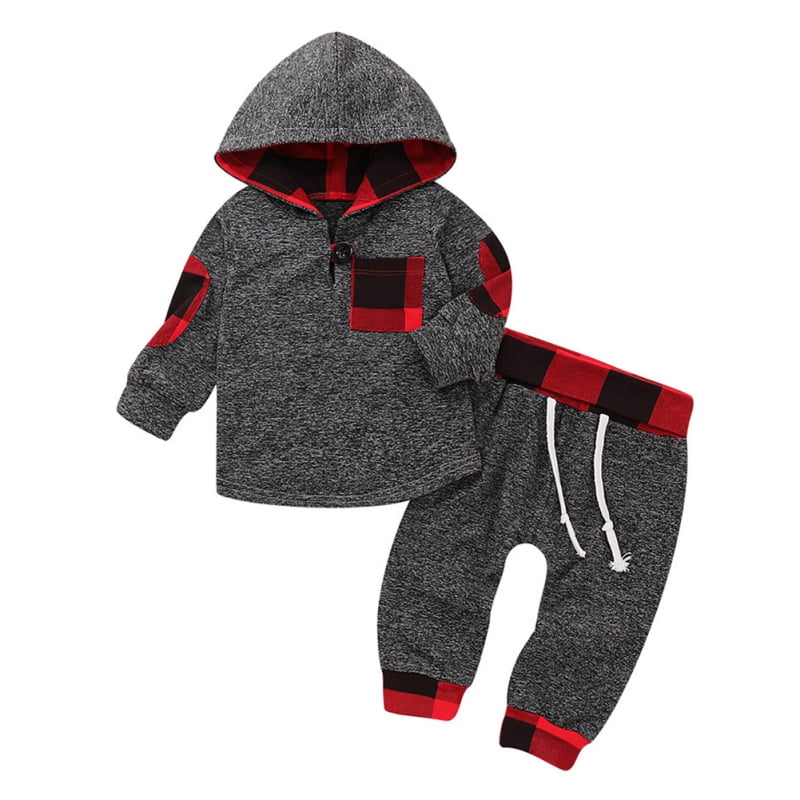 Toddler Plaid Pullover Sweatshirt & Pants Outfit – Long Sleeve Cotton Two-Piece Set For Baby Boy & Girl, Fall Winter Clothes