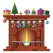 Keimprove Christmas Fireplace Wall Sticker DIY  Santa Chrstmas Tree Wallpaper Safe Waterproof New Year Decor For Living Room Bedroom Home Christmas Decoration DIY Decal Xmas