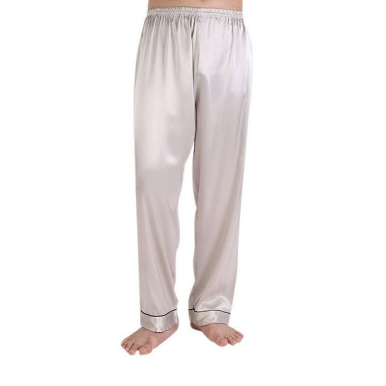 Keimprove Men s Pajama Bottoms Solid Color Casual Lightweight Mens Silk Sleep Pants Gray 2XL