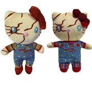 Keioly 2PCS Halloween Hello Kitty Chucky Plush 9" Hello Kitty Chucky Stuffed Animals Plushies Halloween Party Favors Stuffed Plush Throw Pillow Kids Toys for Birthday Christmas Gift