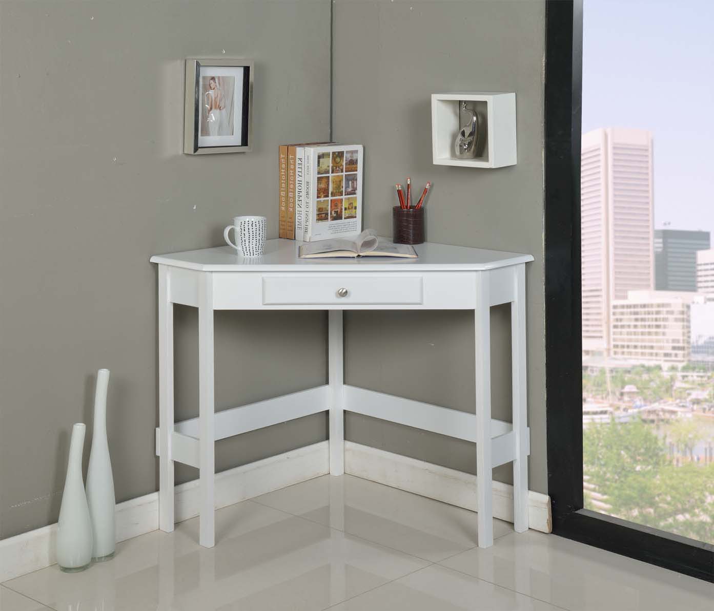 Keira Home & Office Corner Workstation Computer Desk, White Wood, With Storage Drawer - image 1 of 5