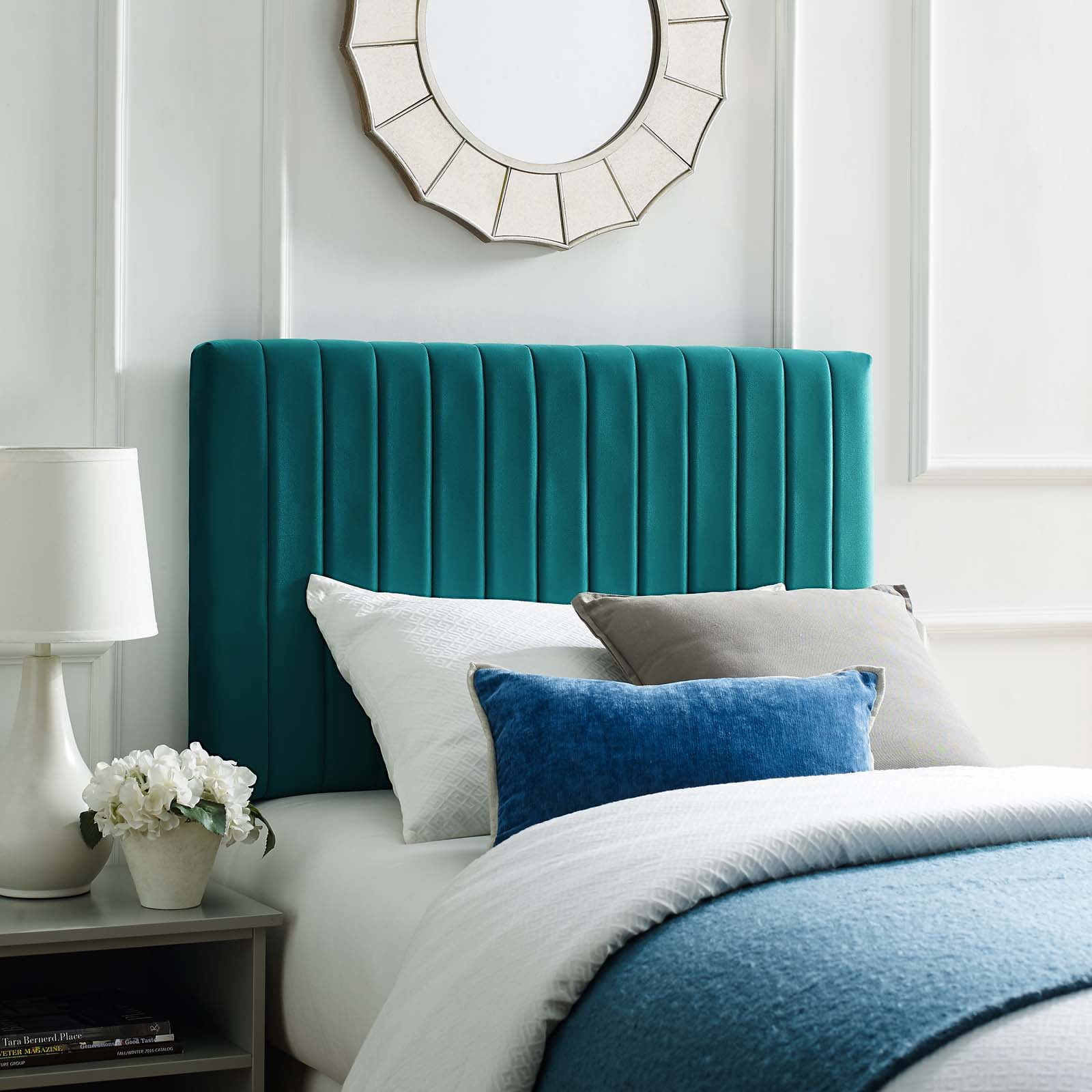 Modway Keira Velvet Upholstered Twin Headboard in Teal