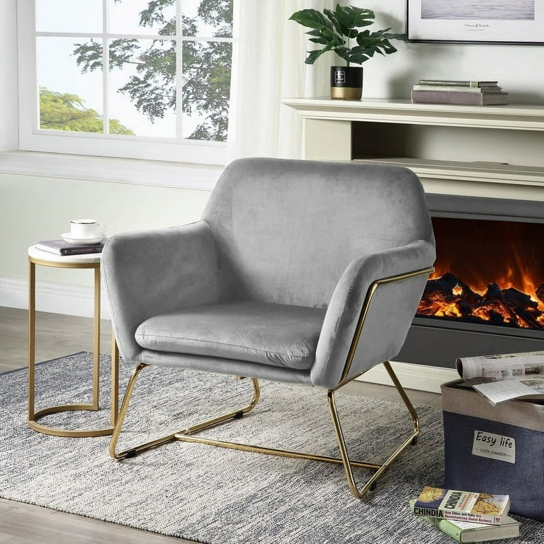 Keira velvet accent chair with metal base deals