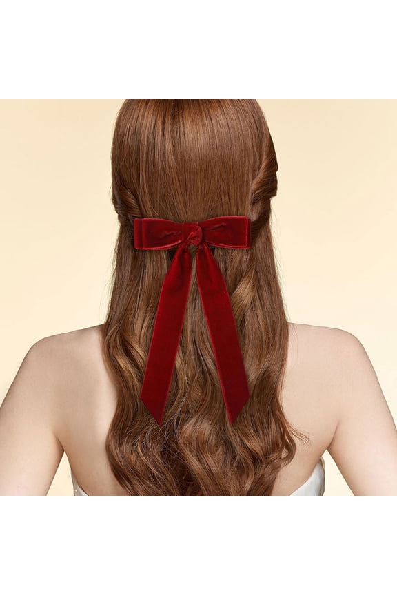 KeirienCC Burgundy Velvet Hair Bows, 3PCS Hair Bow Velvet Hair Clip, 1 Long 7" and 2 Basic 4” Hair Bow Set for Toddler Girls Long Ponytail Knot Bows Alligator Clip Hair Accessories for Little Girls