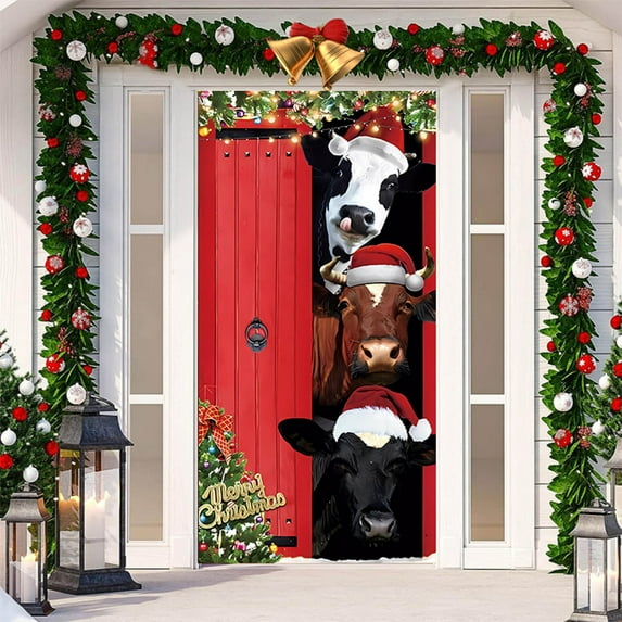 KeirienCC Christmas Door Cover, Merry Christmas Decorations Santa Dogs Christmas Front Door Banner Xmas Photography Backdrop Photo Booth Props Decorations for House Door - P