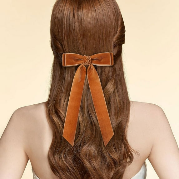 KeirienCC Coffee Velvet Hair Bows, 3PCS Hair Bow Velvet Hair Clip, 1 Long 7" and 2 Basic 4” Hair Bow Set for Toddler Girls Long Ponytail Knot Bows Alligator Clip Hair Accessories for Little Girls