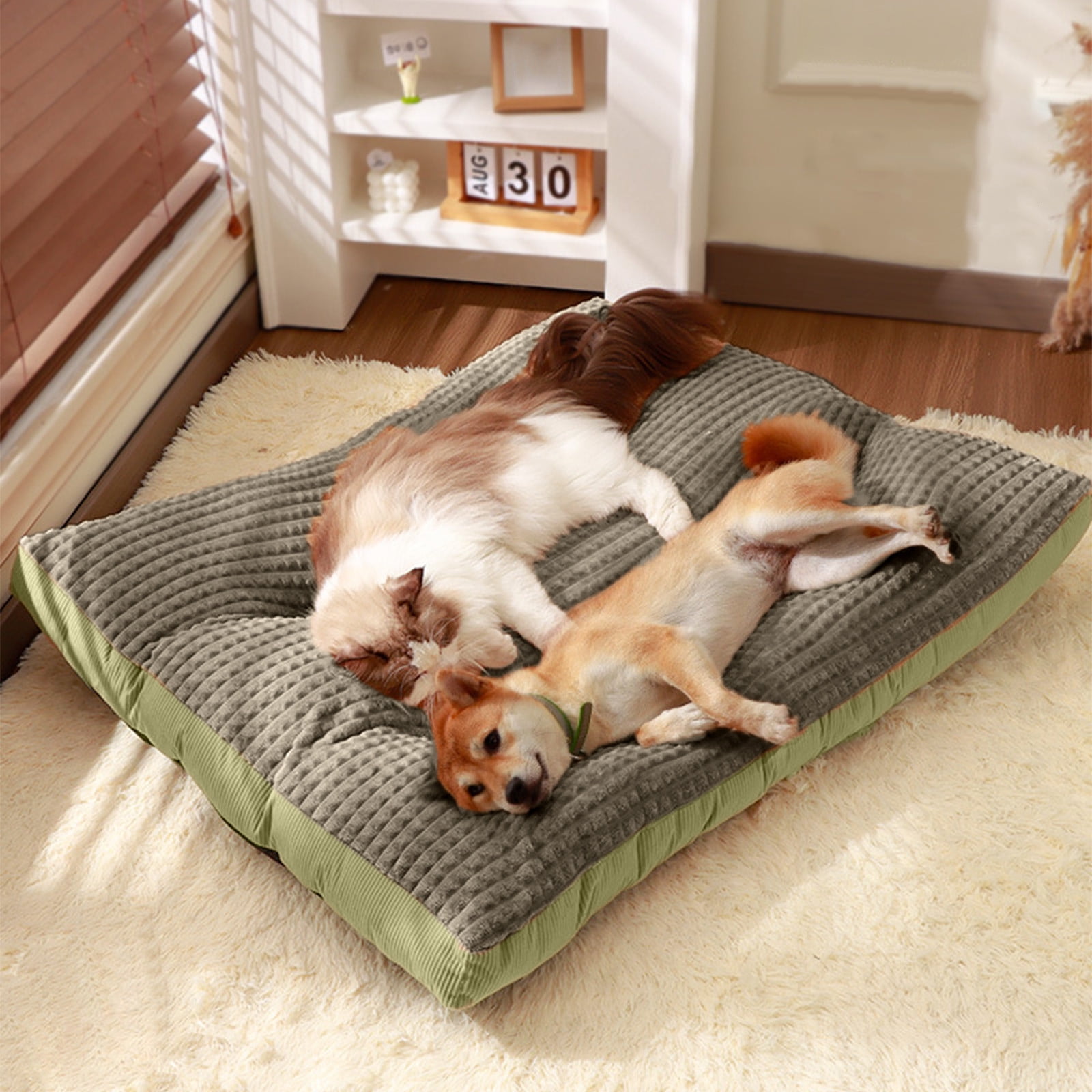 View of KeirienCC Dog Bed Crate Pad, Ultra Soft Calming Dog Crate Bed Washable ...