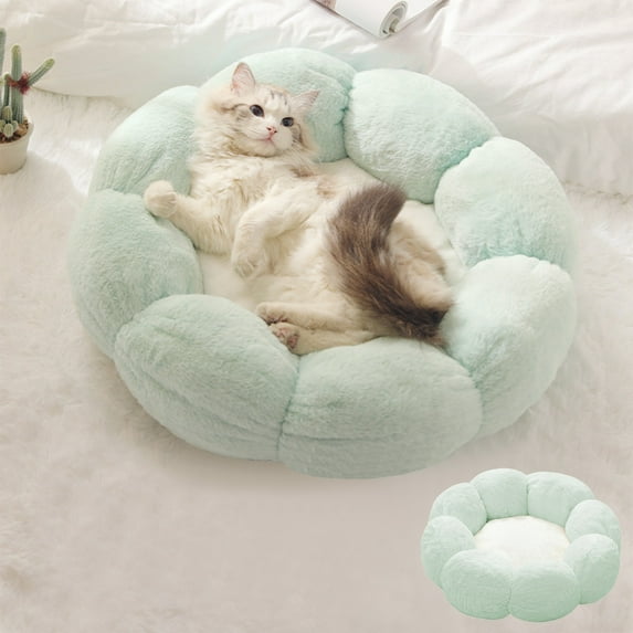 KeirienCC Flower Donut Round Small Dog Bed - 15.7" Flower Donut Round Fluffy Puppy Bed in Plush, Non-Slip Cute Flower Cat Beds for Indoor Cats, Small Pet Bed, Machine Washable, Mint Green