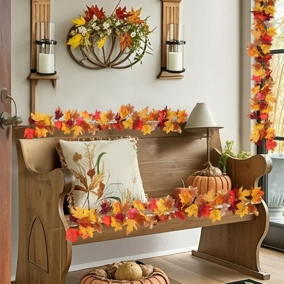 KeirineCC 1 Pack Fall Garland,Autumn Leaves Garland for Mantle Indoor Outdoor Fall Decor,Hanging Maple Leaf Foliage Vines for Fireplace,Front Door,Porch and Thanksgiving Decor,B