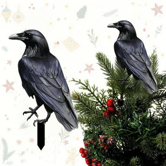 KeirineCC 1 Pack Halloween Crows Decorations,Fake Raven Assorted Size Halloween Decor,Black Feathered Crow and Ravens Prop,Flying Artificial DIY Birds for Indoor Outdoor Party Cage,A
