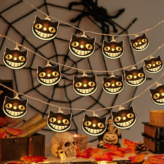 KeirineCC 1 Pack Halloween String Lights,10 LED Light with Ghost Bat & Spider Decor,Battery Powered Pumpkin String Lights for Indoor Outdoor Party Decor,Window Lawn & Garden,Style Black