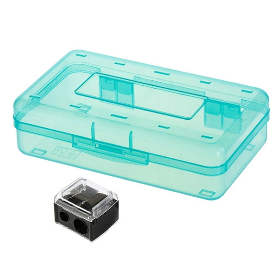 KeirineCC 1 Pcs Clear Pencil Boxes for Study,Bulk Plastic Pencil Case with Lid,Hard Large Crayon Storage Box,Stackable Stationery Organizer Supplies,2x8x4 Inch,1 Pencil Sharpener,Mint Green