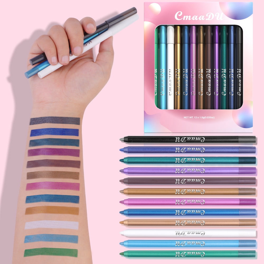 KeirineCC 12 Color Eyeliner Pencil Set, Colorful Pearl Eyeliner Kit Metallic Eye Shadow Pen Glitter Waterproof, Eye Makeup Set for Women Girl Eye Color Lip Liner Accessories