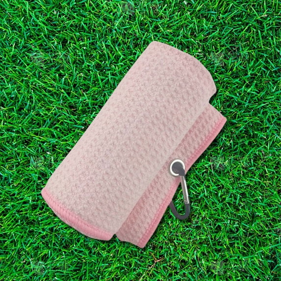 KeirineCC 16"x16" Tri-Fold Golf Towels,Microfiber Waffle Pattern Towels Strong Water Absorption with D Clip,Golf Bag Towels Soft Fiber Brush Tool for Club Groove for Golf Lovers,1 PCS,Pink