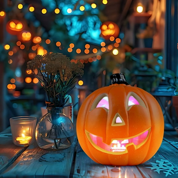 KeirineCC 1PCS Halloween Pumpkin Decorations,8" LED Halloween Pumpkin Lantern,Classic Pumpkin Shape with Traditional Smile Face for Table,Party,Yard,Garden,Indoor/Outdoor Use