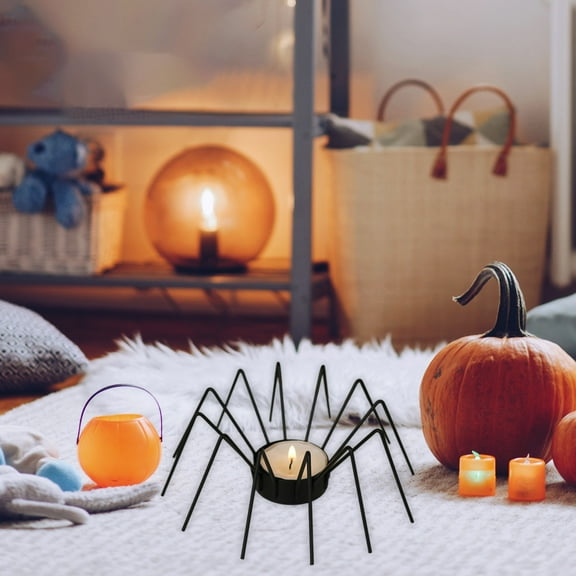 KeirineCC 1PCS Metal Spider Candle Holder - Halloween Table Decor,Metal Spider Fall Decoration Pumpkin Candle Plant Display Holder,Gothic Centerpiece,Home for Mantel & Party Display (Black)