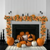 KeirineCC 1PCS Orange Leaf Garland,5.8Ft Halloween Garland Artificial Maple Leaf Autumn Hanging Fall Vines Thanksgiving Decorations Fall Decor,Maple Leaf Dining Table Front Door Decor,C