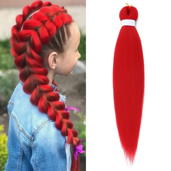 KeirineCC 1PCS Red Braiding Hair Pre Stretched Easy Braiding Hair Yaki Texture Synthetic Prestretched Braiding Hair 26 Inches Knotless Braids for Box Crochet Hair Extensions (Red,26inch)