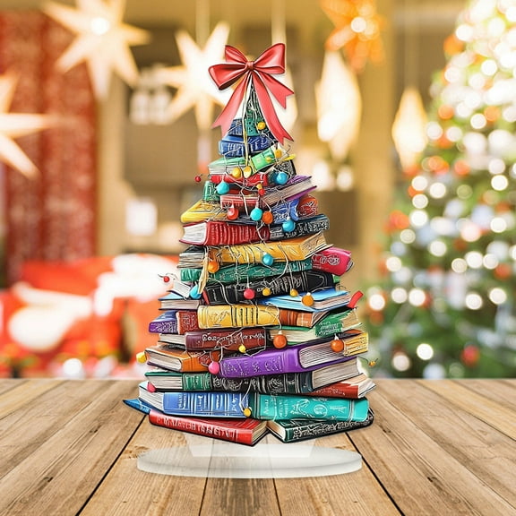 KeirineCC 1PCS Stack of Books Christmas Trees Signs,2025 Christmas Book Ornaments for Tree,Desktoptree Ornament Bookish Gifts for Book Lovers,Librarians,Reader,Bookworm,Present Ideas for Friend,#B
