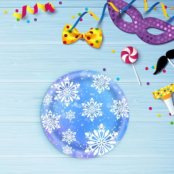 KeirineCC 20 Pack Winter Snowflake 7"Plates,Frozen Themed Round Paper Plates Serve 20 Guests,Snowflakes Heavy Duty Plate for Winter Christmas and Birthday Party Supplies,7"Plates