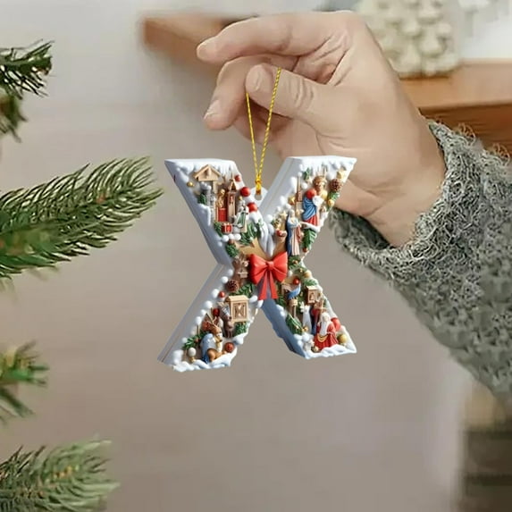 KeirineCC 26pcs Xmas Mini Alphabet Christmas Clay Pendant Ornament,Christmas Letter Ornaments for Tree Decor,A to Z Letters Hanging Ornament for Wrap Wreath Decor,#X