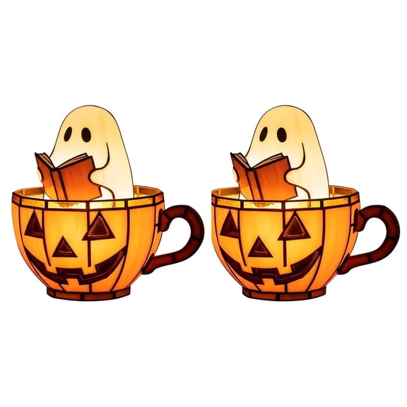 KeirineCC 2PCS Ghost Reading Book Lamp,Halloween Bookish Aesthetic Lamp,Cute Ghost Reader LED Night Light Sign for Halloween Bedroom Decor,Ambient Light Gifts for Book Lover Readers-6 Inches-B