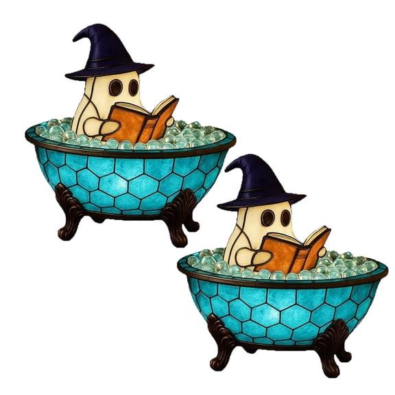 KeirineCC 2PCS Halloween Party Ghost Bubble Bath Lamp,6x7 Inches Halloween Ghost Night Light,Cute LED Lamp for Bathroom Decor,Ghost-Themed Bathtub Lamp for Halloween Party