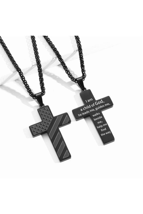 2X1 In Cross Necklace for Men Bible Verse American Flag Pendant Baptism Religious First Communion Cross Necklace,Gold Silver Plated Flag Pendant Bible Verse Cross Necklaces Jewelry Gifts,#C