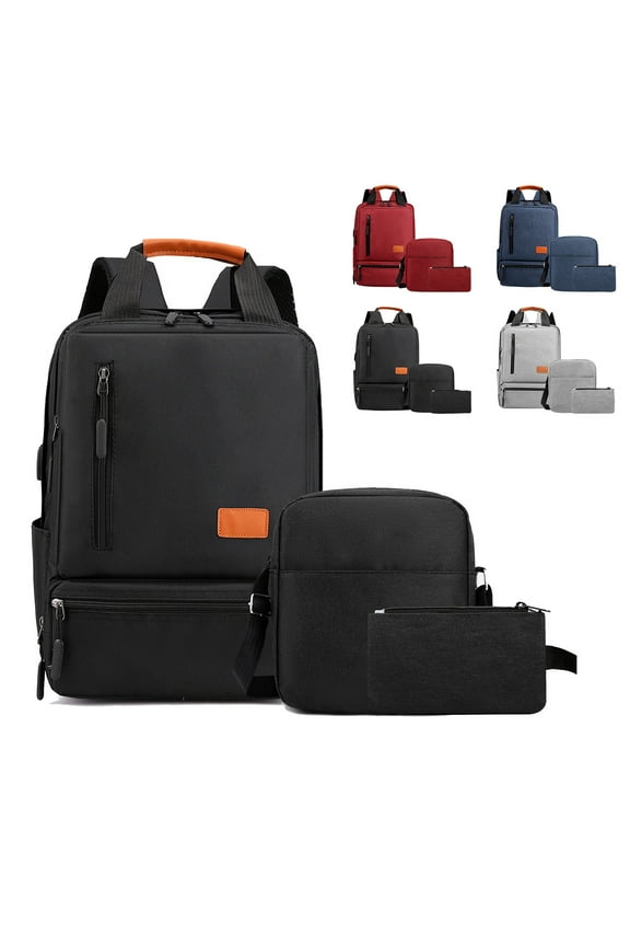 3PCS Laptop Backpack For Man, Cute Aesthetic Computer Water Resistant Anti Theft College School Bookbag with Lunch Box for Teens Students - Black