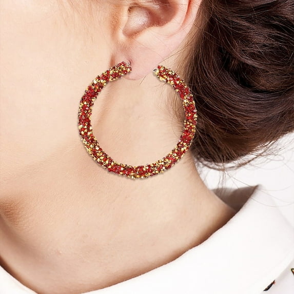 KeirineCC 925 Sterling Silver Earrings Large Rhinestone Hoop Earrings Big Cubic Zirconia Hoop Earrings Thin Rhinestones Round Hoop Earrings for Women, 2.55inch Sparkly Hoops With Crystals for Womens