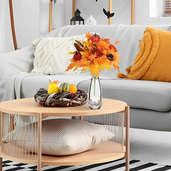 KeirineCC Artificial Fall FlowersBouquets, Thanksgiving Orange Autumn Silk Roses Pumpkin Flowers, Fall Florals Stems Faux Flowers, Arrangements for Cemetery Wedding Table Centerpieces Decor