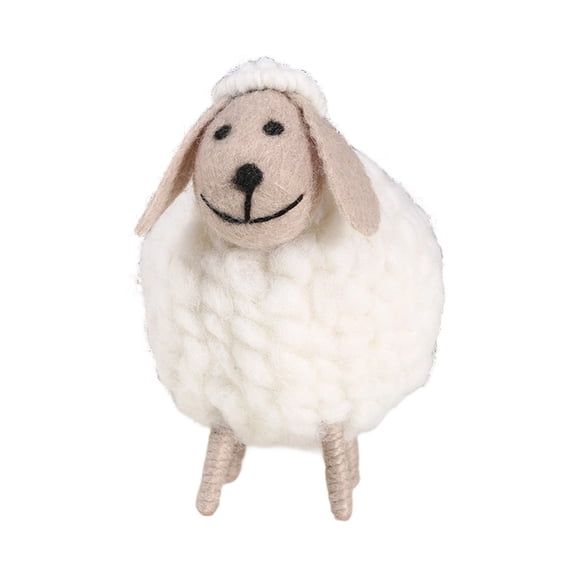 KeirineCC Boho Lint Sheep Ornament Handmade Easter Lamb Decor Cute Spring Tabletop Accents Rural Easter Decoration Gift For Spring Home,White
