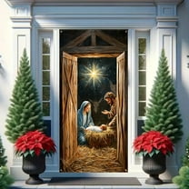 KeirineCC Christmas Door Cover Decorations,35"x71"Jesus Nativity Scene Christmas Fabric Door Decoration Porch Sign Holy Night Outdoor Religious Front Door Banner Winter Holiday Xmas Supplies,#A