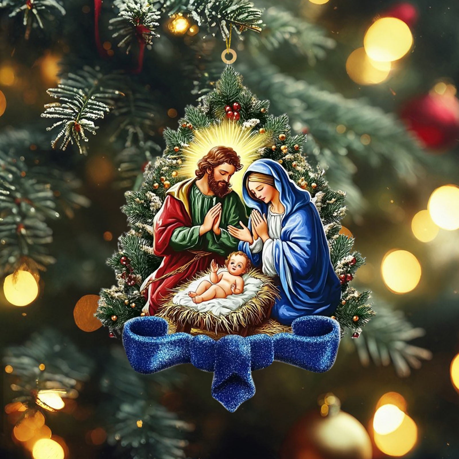 KeirineCC Christmas Nativity Scene Vintage Ornament Religious Christmas Tree Ornaments Jesus Hanging Decoration for Christmas Tree Farmhouse Holiday Religious Decorations Gifts - D