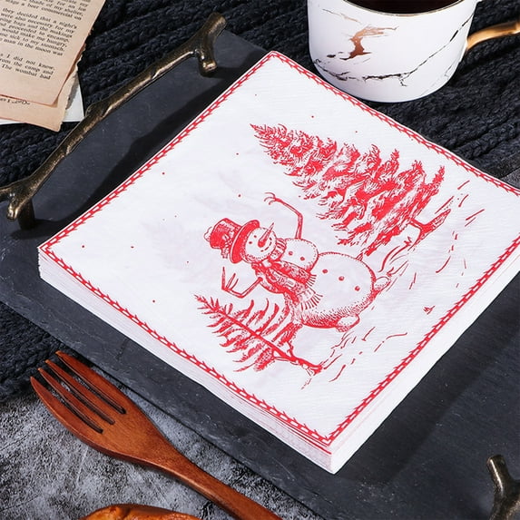 KeirineCC Christmas Paper Napkins, 20PCS Snowman Cocktail Napkins Disposable Christmas Tree Dinner Napkins, Santa Beverage Napkins for Xmas Table Decor Party Supplies - D