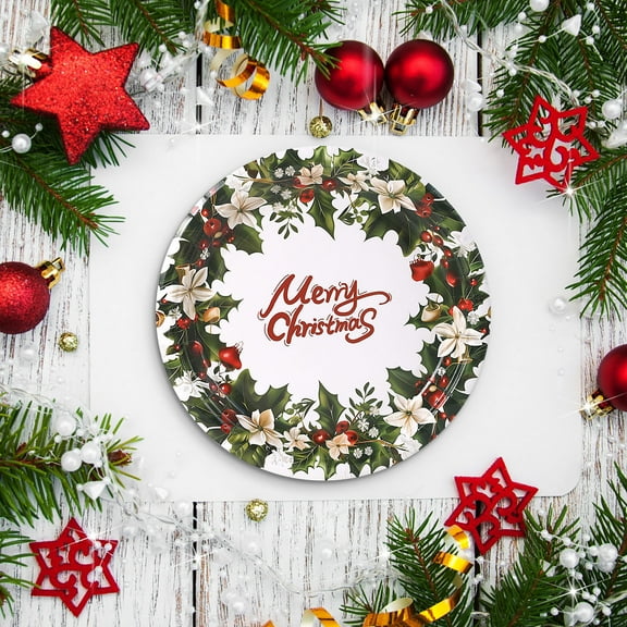 KeirineCC Christmas Paper Platters Disposable Christmas Santa Snowflake Party Plates 7" Christmas Dinner Serving Platters for Xmas Holiday Party Supplies Dinnerware Table Decorations, 30 Pcs - E