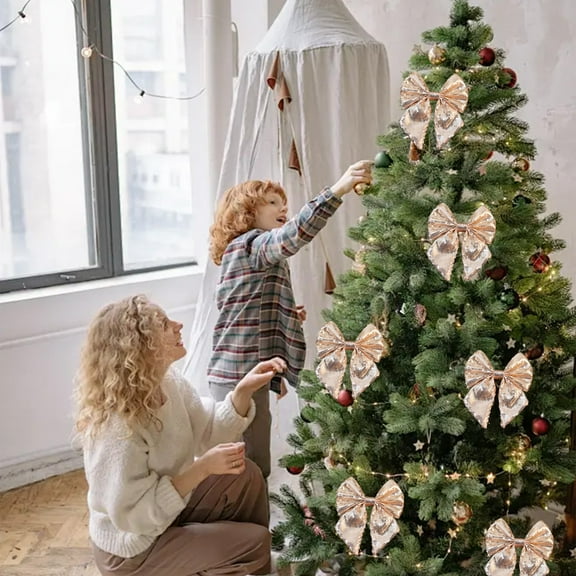 KeirineCC Christmas Shimmer Bows Decoration Red Christmas Bows for Wreaths with Pine Cone and Red Berry Ball Bows for Christmas Tree Decoration Xmas Party Decoration Outdoor Wreaths 5.1 Inch(Shimmer)