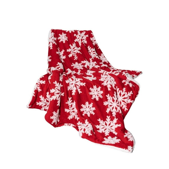 KeirineCC Christmas Snowflakes Throw Blanket, Christmas Decorations Blankets and Throws, 62.9x51.1inch Cozy Soft Warm Fleece Sherpa Winter Holiday Blanket for Bed Couch Sofa - Red