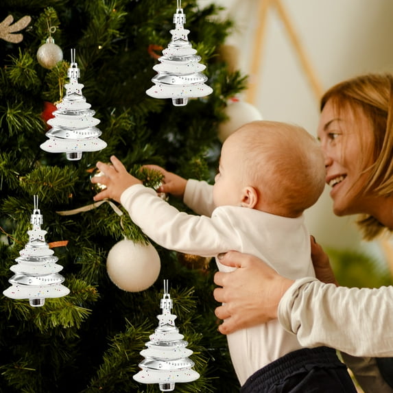 KeirineCC Christmas Tree Decorations - Christmas Ornaments Set for Christmas Tree Pack of 4 - Christmas Pendant for Home Decorations - Silver